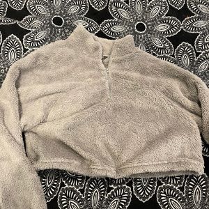 grey fluffy cropped jacket